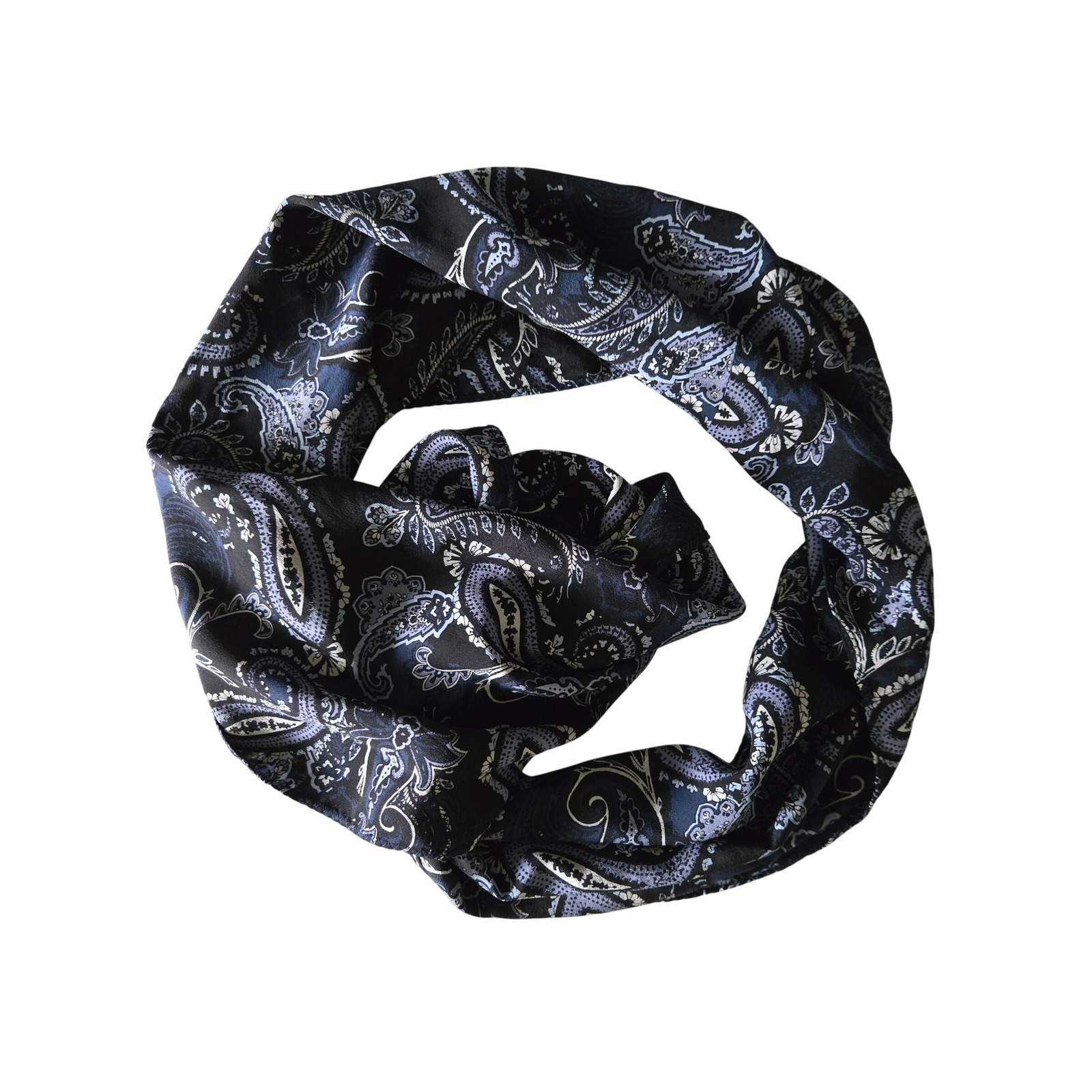 J Jill Womens Infinity Scarf Black Blue Paisley 100 Silk Wearever Collection